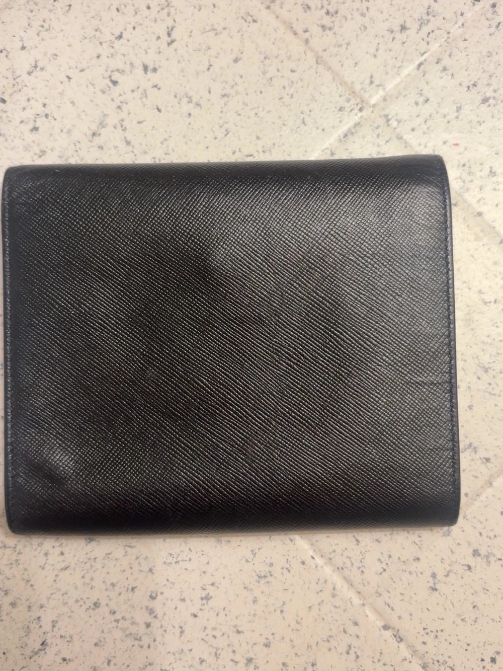 Prada Black Saffiano Leather Flap Wallet with Triangle Logo
